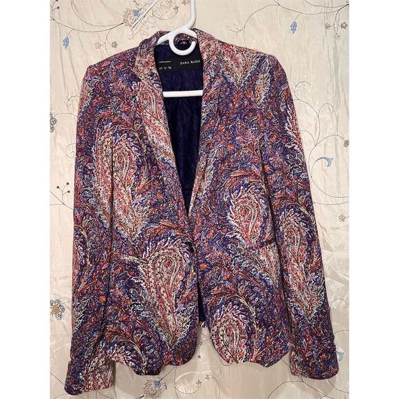 Zara Women's Paisley Print Blazer Size S Multicolor Mid-Length Jacket - Picture 2 of 9